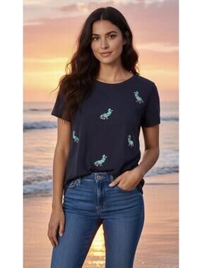 TALBOTS Petites NWOT Embroidered Sequin Peacock Tee in Blue-Size Petite 3X